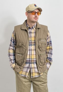 Vintage cargo vest insulated sleeveless jacket gilet men XL
