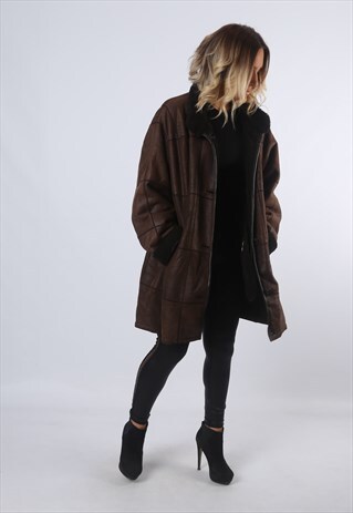SHEEPSKIN LEATHER SHEARLING COAT JACKET UK 18 (CK2H)