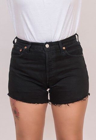 LEVI'S 501 BLACK DENIM HIGH WAISTED SHORTS 12