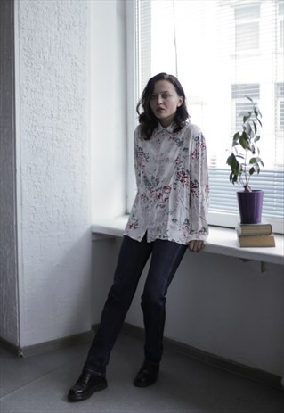 VINTAGE 90'S WHITE FLOWER PATTERNED SHIRT