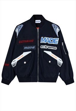 Patchwork racing jacket motorsport bomber motorcycle coat
