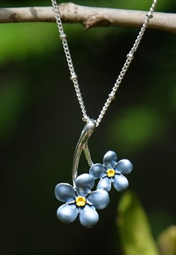 Forget Me Not Blue Flower Pendant Necklace