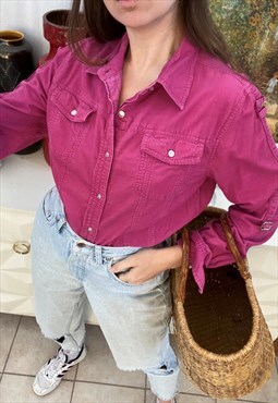 Vintage Y2K 00s Kitsch corduroy shirt top blouse in pink