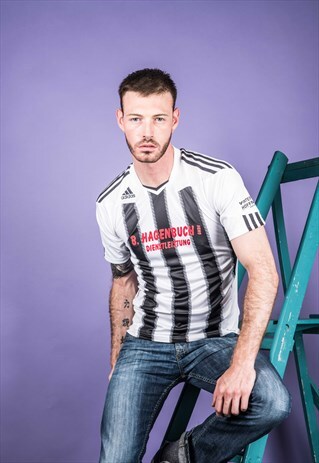 VINTAGE 1990S WHITE AND BLACK STRIPED ADIDAS FOOTBALL SHIRT
