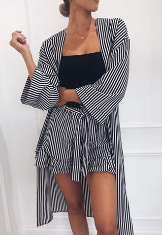 ALICIA STRIPE DUSTER JACKET - NAVY