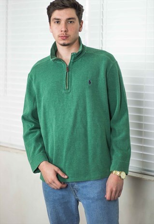 VINTAGE POLO RALPH LAUREN 1/4 ZIP JUMPER LOGO 90S XL 20.2