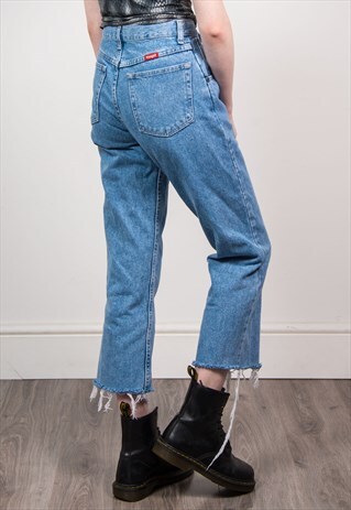 VINTAGE 90'S WRANGLER BLUE DENIM HIGH WAIST FRAYED HEM JEANS