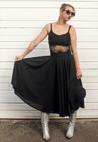 VINTAGE BLACK FULL MIDI SKIRT
