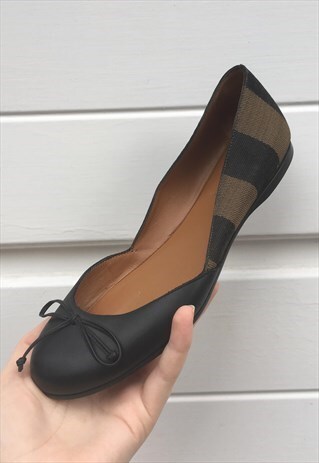 WOMENS FENDI SHOES BROWN BLACK STRIPY PATTERN SLIP ON PUMPS