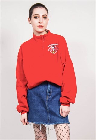 DISNEY VINTAGE 90'S MINNIE MOUSE RED QUARTER ZIP SWEATSHIRT