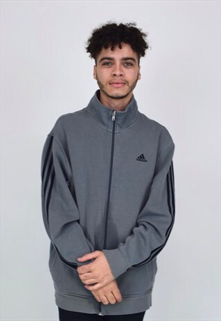 VINTAGE 90'S ADIDAS GREY AND BLACK ZIP-UP COLLARED JACKET