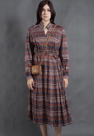 70S VINTAGE PRAIRIE BOHO MIDI,BOHEMIAN, FESTIVAL DRESS