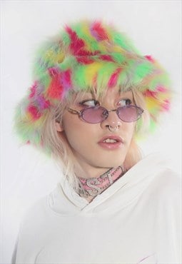 Festival faux fur bucket hat fluffy neon hat tropical cap 