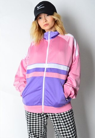 VINTAGE 80S PASTEL PINK STRIPED TRACK JACKET
