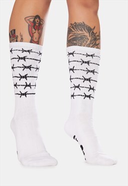 Misery Worldwide Barbed Wire Punk Socks In White & Black
