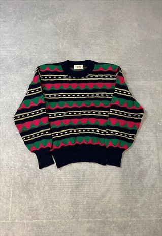 VINTAGE KNITTED JUMPER 3D ABSTRACT PATTERNED KNIT SWEATER