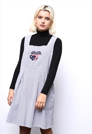 VINTAGE 90S BLUE GINGHAM USA LOVE HEART DRESS