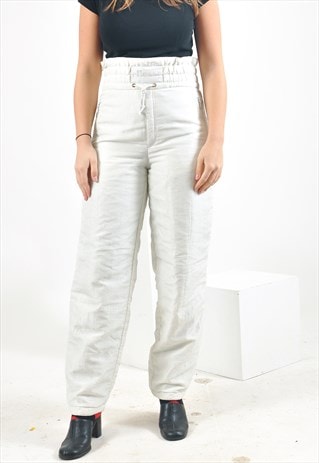 VINTAGE ELLESSE HIGH WAISTED SHELL JOGGERS IN WHITE