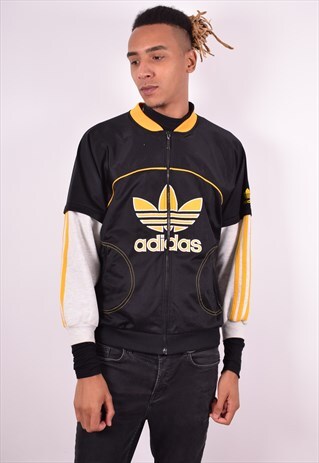 ADIDAS MENS VINTAGE TRACKSUIT TOP JACKET MEDIUM BLACK 90S