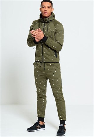 MENS SPOTTY LOUNGEWEAR TRACKSUIT IN GREEN