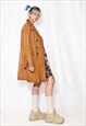 VINTAGE LEATHER JACKET Y2K TRENCH COAT IN BROWN