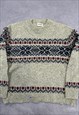 VINTAGE KNITTED JUMPER ABSTRACT PATTERNED CHUNKY SWEATER