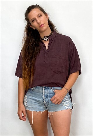 VINTAGE 90'S BROWN BOHEMIAN SHORT SLEEVE SHIRT