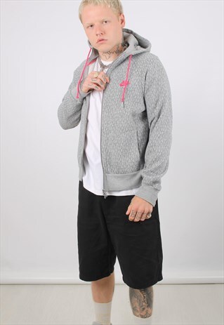 VINTAGE NIKE MEDIUM GREY EMBROIDERED LOGO ZIPPED HOODIE