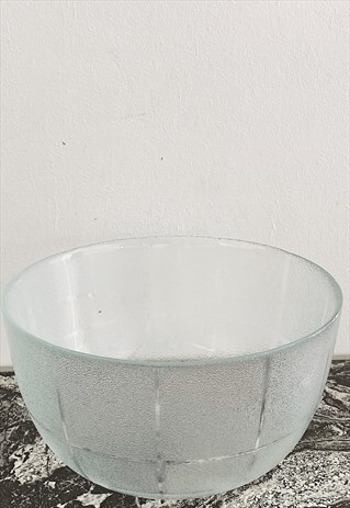 VINTAGE 80S CHECK TEXTURED FROSTED GLASS BOWL