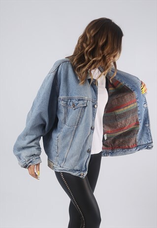 VINTAGE LEE COOPER DENIM JACKET OVERSIZED LINED UK 16 (B3T)