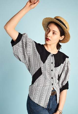 VINTAGE 80'S RETRO PARIS CHIC MINIMALIST BLOUSE TOP
