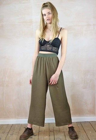 KHAKI GREEN SILKY CROP TROUSERS