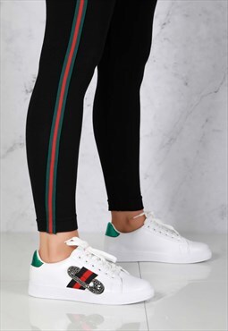 Giovanna Sequin Embellished Three Stripe Trainer In White