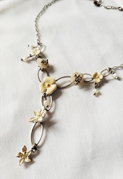 Y2K vintage metal flower necklace