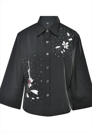 BEYOND RETRO VINTAGE SEQUINED PINSTRIPED SHIRT - M