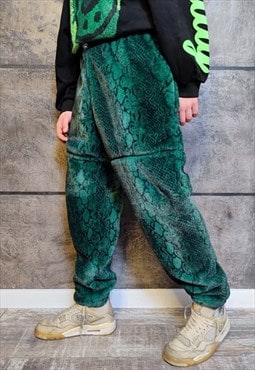 Python fleece joggers detachable handmade snake pants green