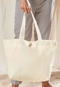 Large Toggle Organic Cotton Shoulder Tote Bag - Cream Tan