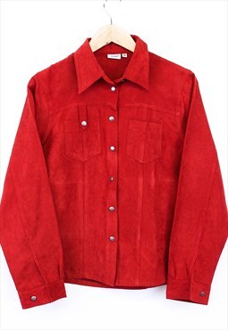 Vintage Suede Shirt  Red Long Sleeve Button Up With Pocket