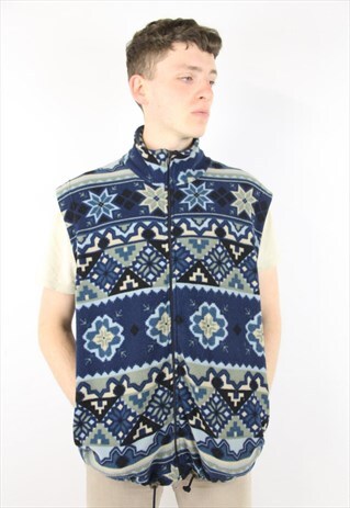 VINTAGE SLEEVELESS FLEECE FESTIVAL ZIP UP JACKET