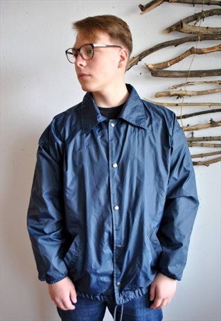 VINTAGE COACH JACKET, 90S BLUE OVERSIZE SPORT JACKET