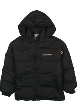 Vintage 90's Reebok Puffer Jacket Hooded Full Zip Up Black