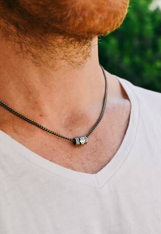 SILVER HAMSA BEAD CHAIN NECKLACE FOR MEN, MENS NECK CHAIN
