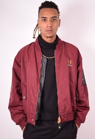 MENS VINTAGE BOMBER JACKET 2XL MAROON 90S