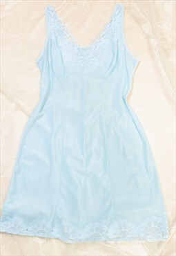 Vintage Slip Dress 70s Sheer Babydoll in Blue