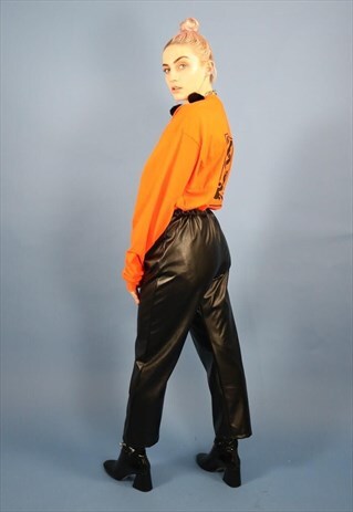 HIGH WAIST FAUX LEATHER TROUSERS IN BLACK