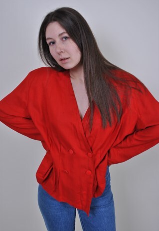 90S FRANCE RED BLOUSE, VINTAGE EVENING SHIRT