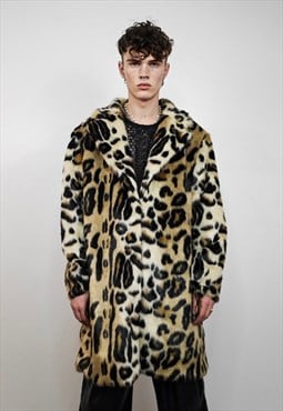 Brown leopard coat faux fur animal print trench spot jacket