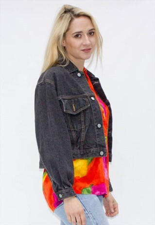VINTAGE 80'S CROPPED BLACK DENIM JACKET