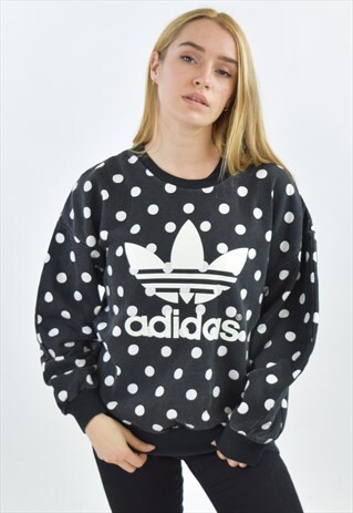VINTAGE 90S BLACK POLKADOT ADIDAS SWEATSHIRT JUMPER