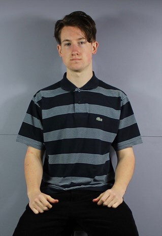 VINTAGE LACOSTE POLO SHIRT IN NAVY BLUE STRIPES WITH EMBROID